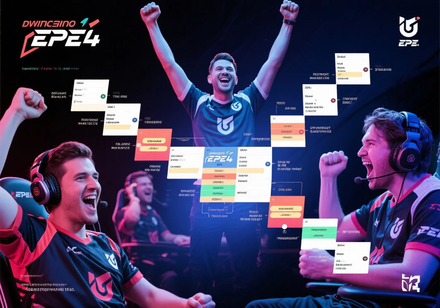 电子竞技拼贴图：玩家、对阵图与赛场氛围